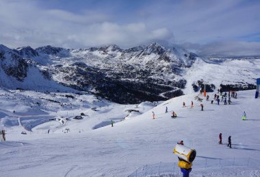 Grandvalira, Andorra, December 6, 2022: ski landscape in a ski resort in Andorra.