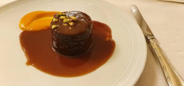 beef cheek with foie sauce and pistachios