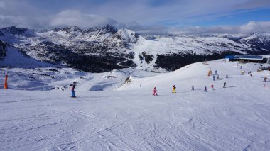 Pyrenees, Andorra, December 06, 2022: images of skiing in a snow station.