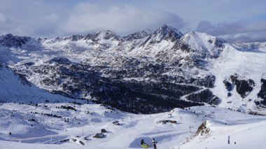 Pyrenees, Andorra, December 06, 2022: images of skiing in a snow station.