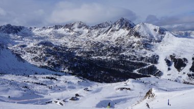 Pyrenees, Andorra, December 06, 2022: images of skiing in a snow station.