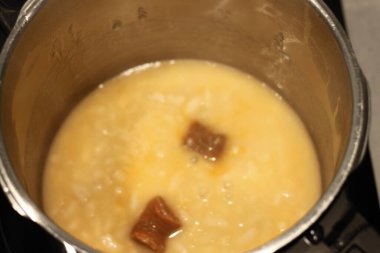 white bean stew with chorizo in a pot