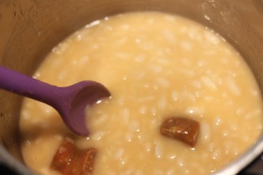 white bean stew with chorizo in a pot