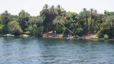 Nil Nehri, Mısır, 13 Temmuz 2022: Edfu ve Kom Ombo arasındaki Nil Nehri manzarası.