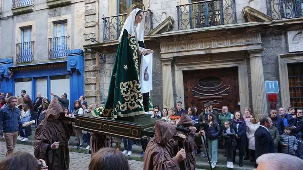 stock image Hondarribia, Gipuzkoa, Basque Country, Spain, April. 7, 2023: images of the procession of silence in Hondarribia on Friday of Holy Week