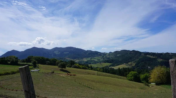 Paesaggio Rurale Montano Sul Percorso Gr121 Tra Zumaia Deba Nei — Foto Stock