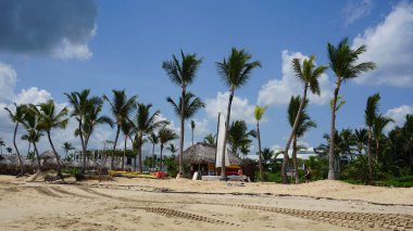 Uvero Alto, Punta Cana, Dominik Cumhuriyeti 'nde egzotik bir Karayip plajının manzarası