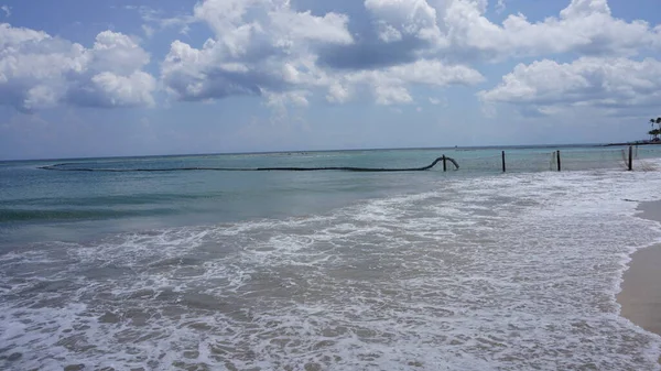 Nets Prevent Arrival Sargassum Caribbean Beach Uvero Alto Punta Cana — Stock Photo, Image
