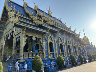 Chiang Rai, Tayland, 20 Şubat 2024: Chiang Rai, Tayland, Asya 'daki Mavi Tapınak