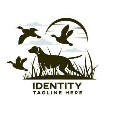 Modern dog hunting for ducks logo clipart