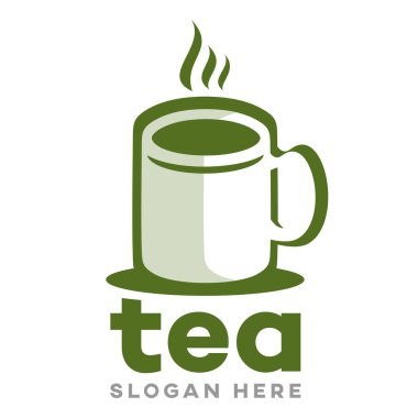 Bir kupa sıcak çay logosu. Vektör illüstrasyonu