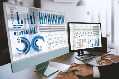 businessman works  Statistics Data Dashboard Information Business Technology and Strategy Research