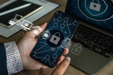 businessman working Digital crime cybercrime, computer internet security, and data protection.