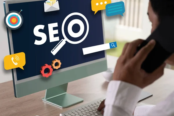 Search Engine Seo Startup Project Man Search Information Seo Performance — Photo