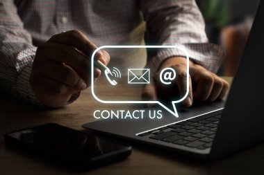 CONTACT US (Müşteri Destek Hattı insanları Bağlantı) telefon uygulaması mavi arkaplan
