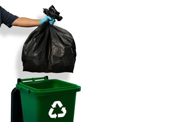 Pessoa Mão Segurando Saco Lixo Para Despejo Lixo Ambiente Alimentos — Fotografia de Stock