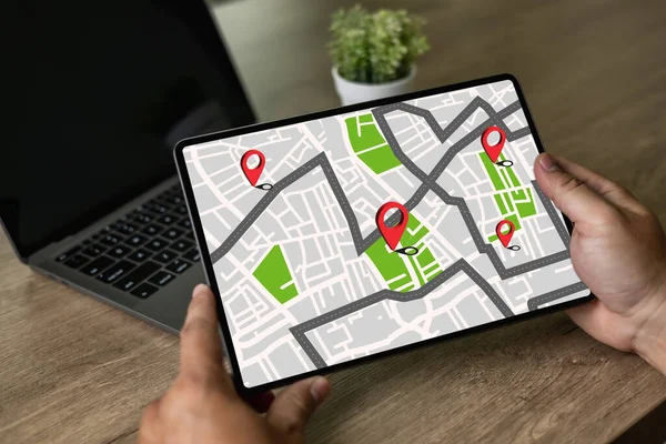 Peta Gps Route Destination Koneksi Jaringan Lokasi Street Peta Dengan — Stok Foto