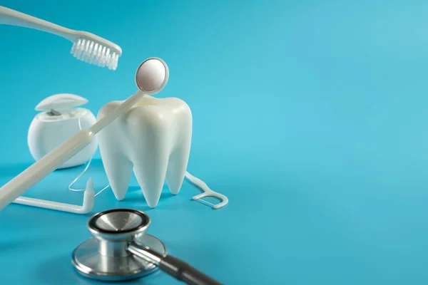 Conceito Odontológico Ferramentas Equipamentos Saudáveis Cuidado Odontológico Banner Profissional — Fotografia de Stock