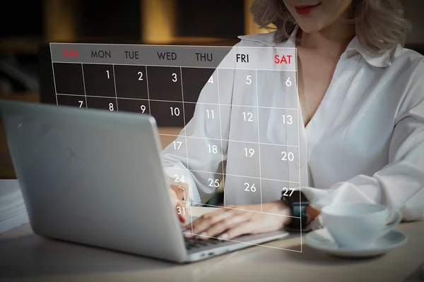 Highlight Reminder Appointment for the Calendar and the Organizer\'s Agenda Booking Meeting Appointment On Laptop Computer Online Reminder Schedule Event