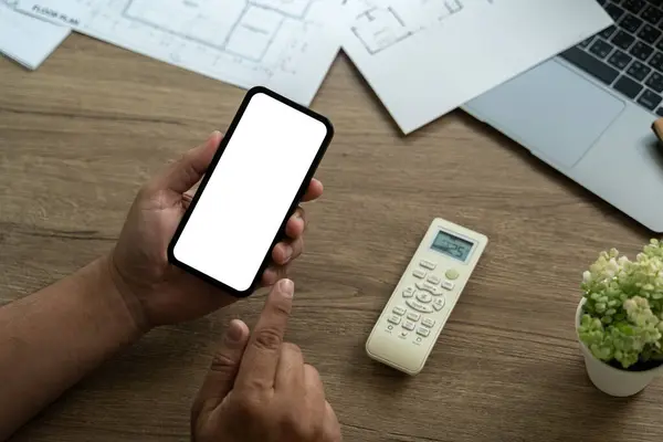 Nuevo Teléfono Tecnología Smartphone Con Pantalla Blanco Marco Moderno Menos Imagen De Stock