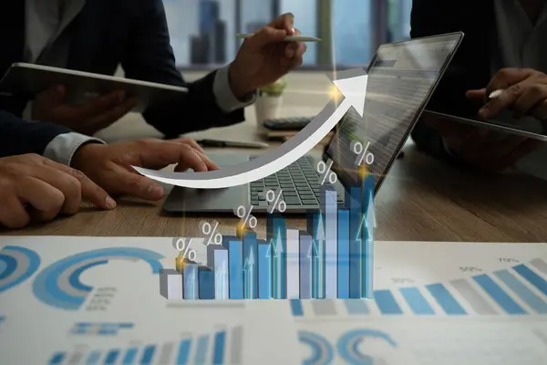 Stock image Financial analysts analyze business meeting working financial smart e commerce service and growth digital