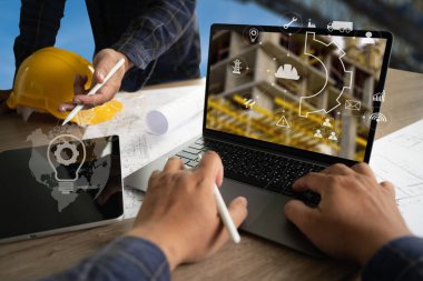 Mühendis mimar sektörü 4.0 bilgisayar inşaatı, sanayi ve yenilik bilgilerini kullanarak fütüristik mimari kontrol yenilik tasarımı güvenlik tasarımı inşaatında kullanıyor.