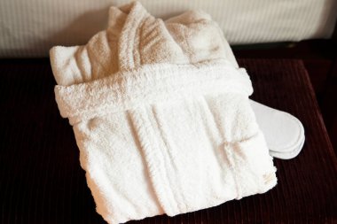 Bathrobe. Housecoat with a pair of slippers