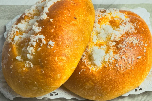 Pequeno Almoço Com Brioche Pães Açúcar Também Chamados Brioche Pães — Fotografia de Stock