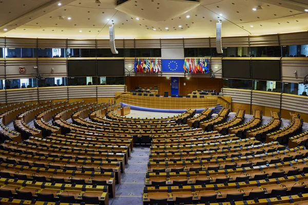 Brüksel (Belçika), 24 Temmuz 2023. Avrupa Parlamentosu 'nun hemicycle' u. Avrupa Komisyonu ve Avrupa Konseyi ile birlikte Avrupa Birliği 'nin üç büyük kurumundan biridir.. 
