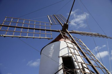 Guatiza (İspanya), 19 Ocak 2024. Kaktüs bahçesindeki değirmen. Bu Csar Manrique 'in Lanzarote' deki son eseri, yaklaşık 4.500 numuneye ev sahipliği yapan büyüleyici bir eser.