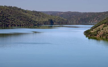 Tagus Nehri. Salto del Gitano 'da nehir yatağı, Griffon akbabalarının yuva yaptığı Monfrage Doğal Parkı' nda (Cceres)