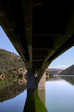 Köprünün altında. Monfrague (İspanya), 1 Temmuz 2024. Tagus Nehri ve İspanya 'nın Caceres ilindeki Monfrague Doğal Parkı' ndan geçen bir köprü.)