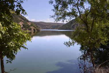 Tagus Nehri. Salto del Gitano 'da nehir yatağı, Griffon akbabalarının yuva yaptığı Monfrage Doğal Parkı' nda (Cceres)