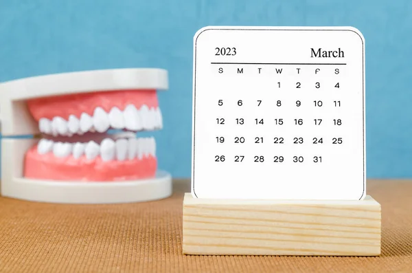 Marzo 2023 Calendario Mensile 2023 Anno Con Dente Modello Tavola — Foto Stock