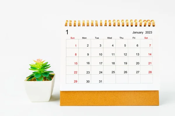 Enero 2023 Calendario Mensual Escritorio Para 2023 Años Con Maceta — Foto de Stock