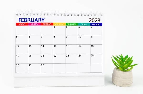 2023 Місячний Календар 2023 Рік Рослинним Горщиком Ізольовано Білому Тлі — стокове фото