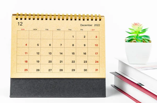 December 2022 Monthly Desk Calendar 2022 Year Books White Background — Stock Photo, Image