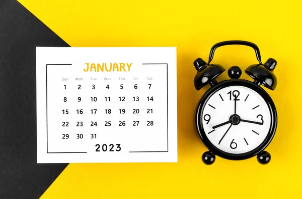Enero 2023 Calendario Mensual Para 2023 Año Con Reloj Despertador —  Fotos de Stock