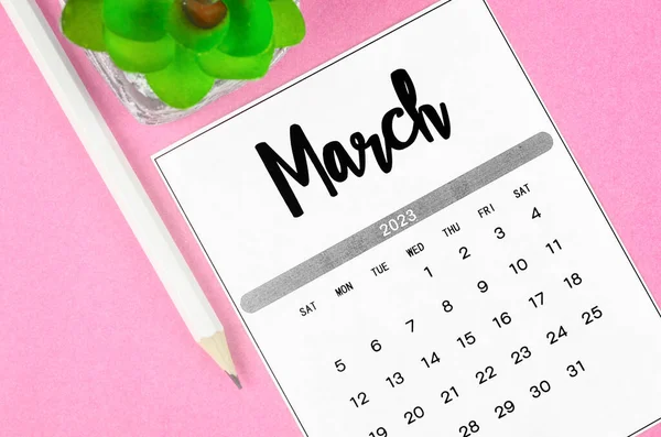 Março 2023 Calendário Mensal Para 2023 Ano Com Lápis Sobre — Fotografia de Stock