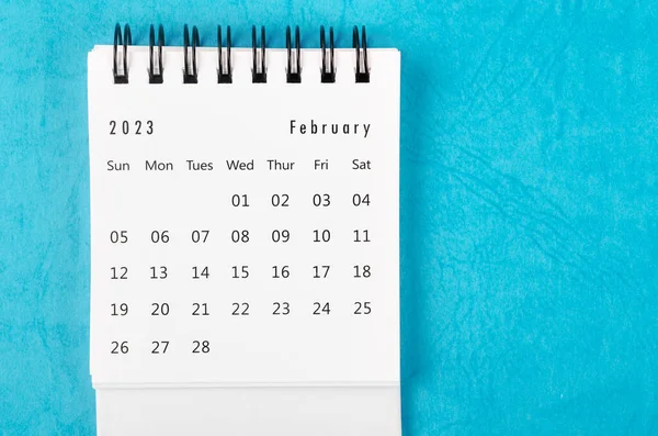 Φεβρουάριος 2023 Μηνιαίο Ημερολόγιο Γραφείου Για 2023 Έτος Μπλε Φόντο — Φωτογραφία Αρχείου