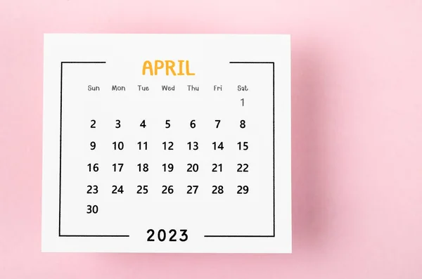 Abril 2023 Calendário Mensal Para 2023 Ano Fundo Rosa — Fotografia de Stock