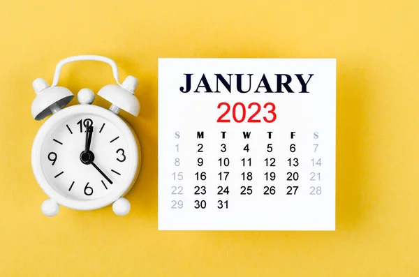 Enero 2023 Calendario Mensual Para 2023 Año Con Despertador Sobre —  Fotos de Stock