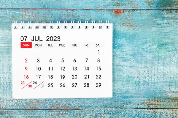 Julio 2023 Calendario Mensual Escritorio Para 2023 Año Sobre Fondo — Foto de Stock