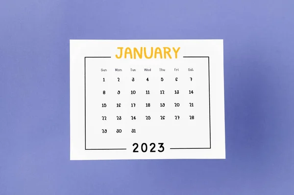 Leden 2023 Měsíční Kalendář Pro 2023 Rok Fialovém Pozadí — Stock fotografie