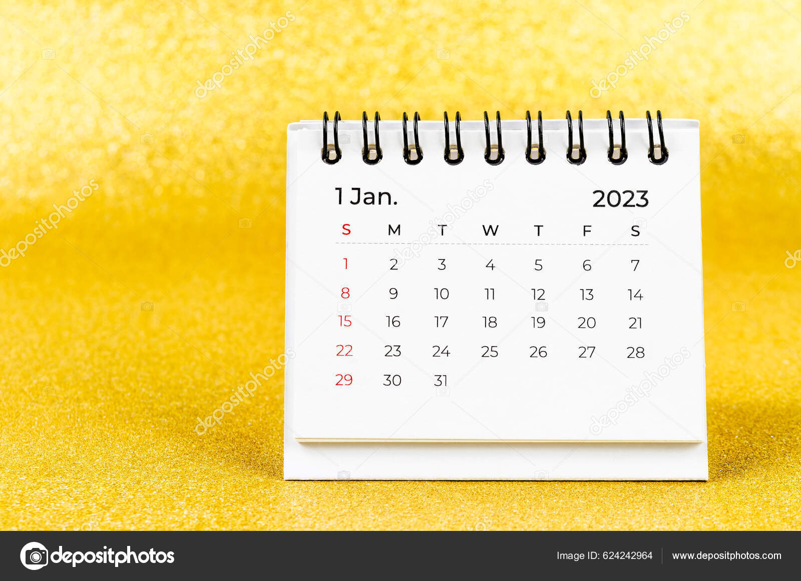 Januar 2023 Månedlig Skrivebord Kalender 2023 Gylden Farve Baggrund —  Stock-foto © gamjai #624242964