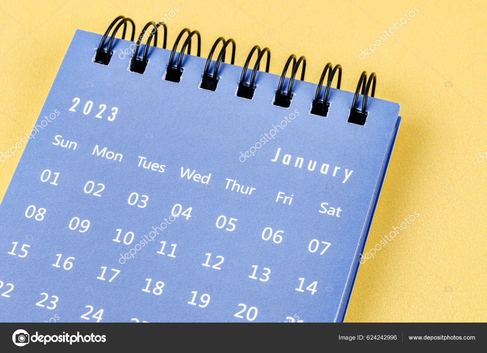 January 2023 Monthly Desk Calendar 2023 Year Yellow Background Stock
