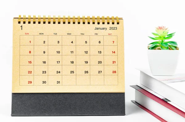 Gennaio 2023 Calendario Mensile Tavolo 2023 Anno Con Libri Sfondo — Foto Stock
