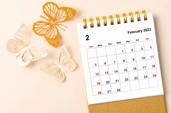 Februari 2023 Bureau Kalender Voor Organisator Plannen Herinnering Vlinder Paer — Stockfoto