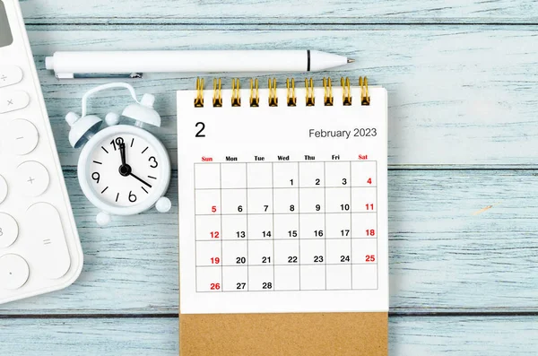 Únor 2023 Měsíční Kalendář Pro Organizátora Naplánovat 2023 Rok Budíkem — Stock fotografie