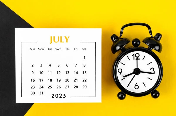 Juli 2023 Månadskalender För 2023 Med Svart Färg Väckarklocka Vacker — Stockfoto